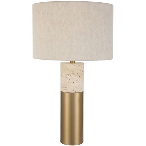 Gravitas 27.5 inch 150 watt Plated Brushed Brass with Porous Ivory Stone Table Lamp Portable Light
