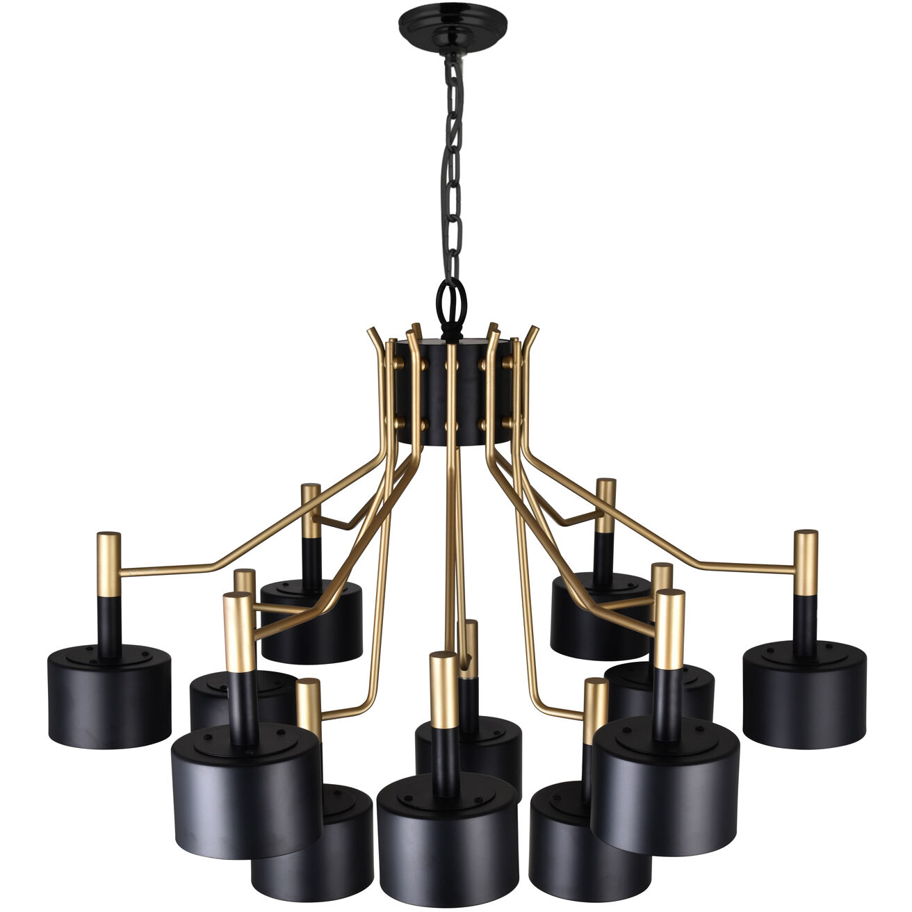 Corna 12 Light 32 inch Matte Black and Satin Gold Down Chandelier Ceiling Light