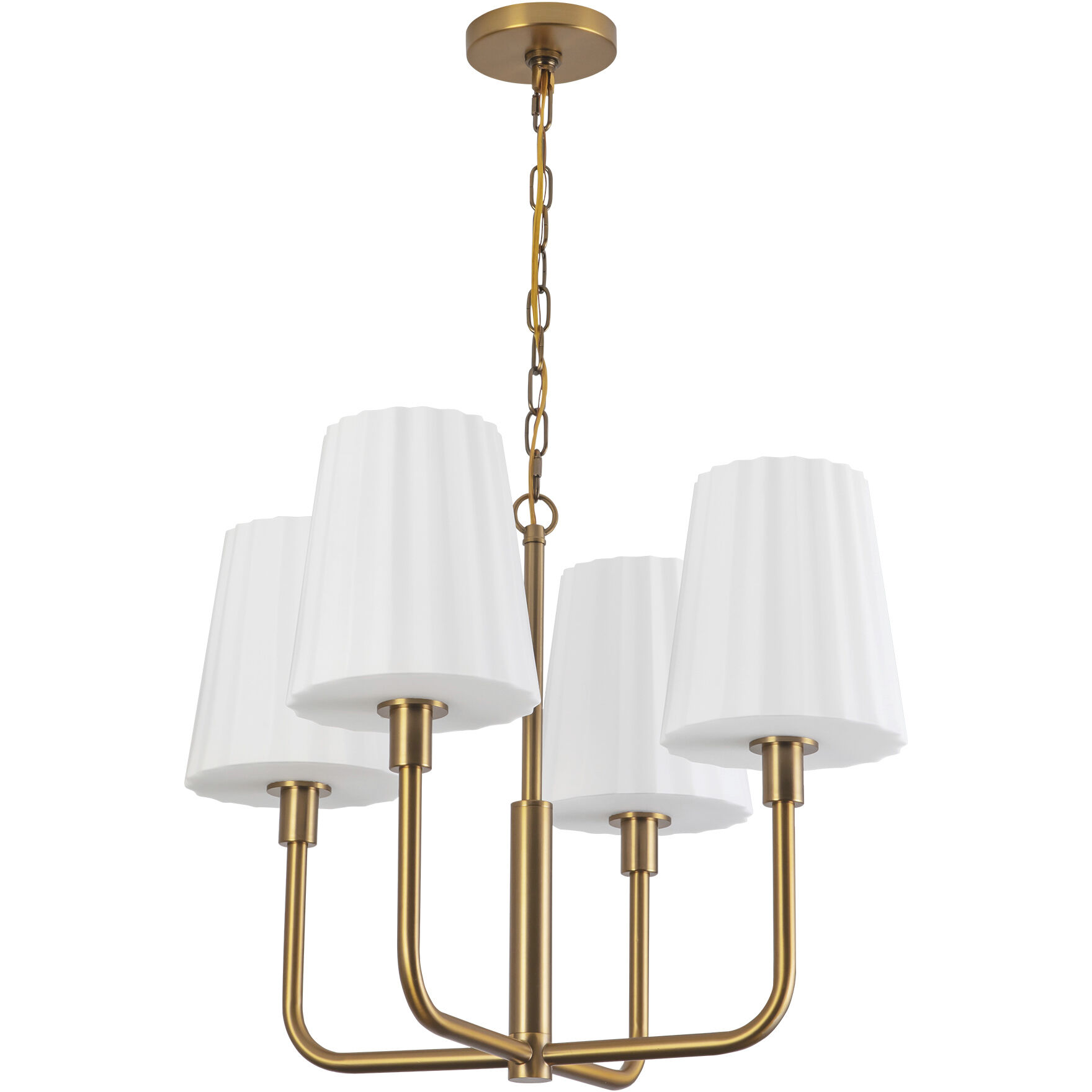 Alora Mood Plisse 4 Light 22.5 inch Aged Gold/Opal Matte Glass Chandelier Ceiling Light