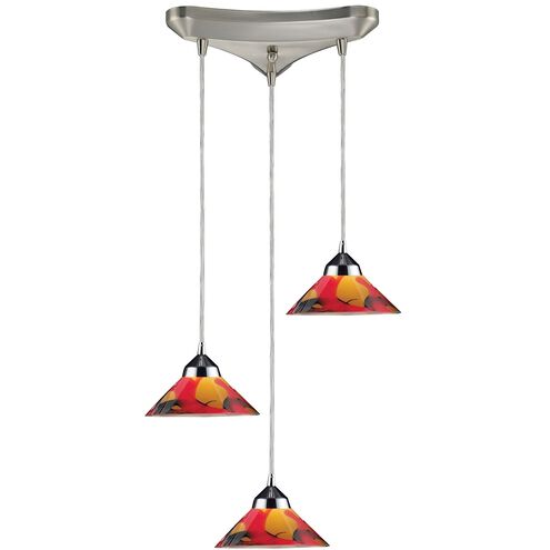Refraction 3 Light 10 inch Polished Chrome Mini Pendant Ceiling Light in Jasper Glass, Triangular Canopy, Triangular