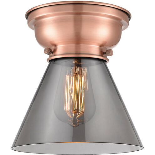 Aditi Large Cone LED 8 inch Antique Copper Flush Mount Ceiling Light in Plated Smoke Glass, Aditi
