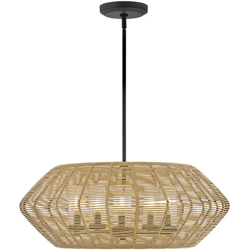 Lisa McDennon Open Air Luca LED 28 inch Black with Camel Rattan Outdoor Chandelier