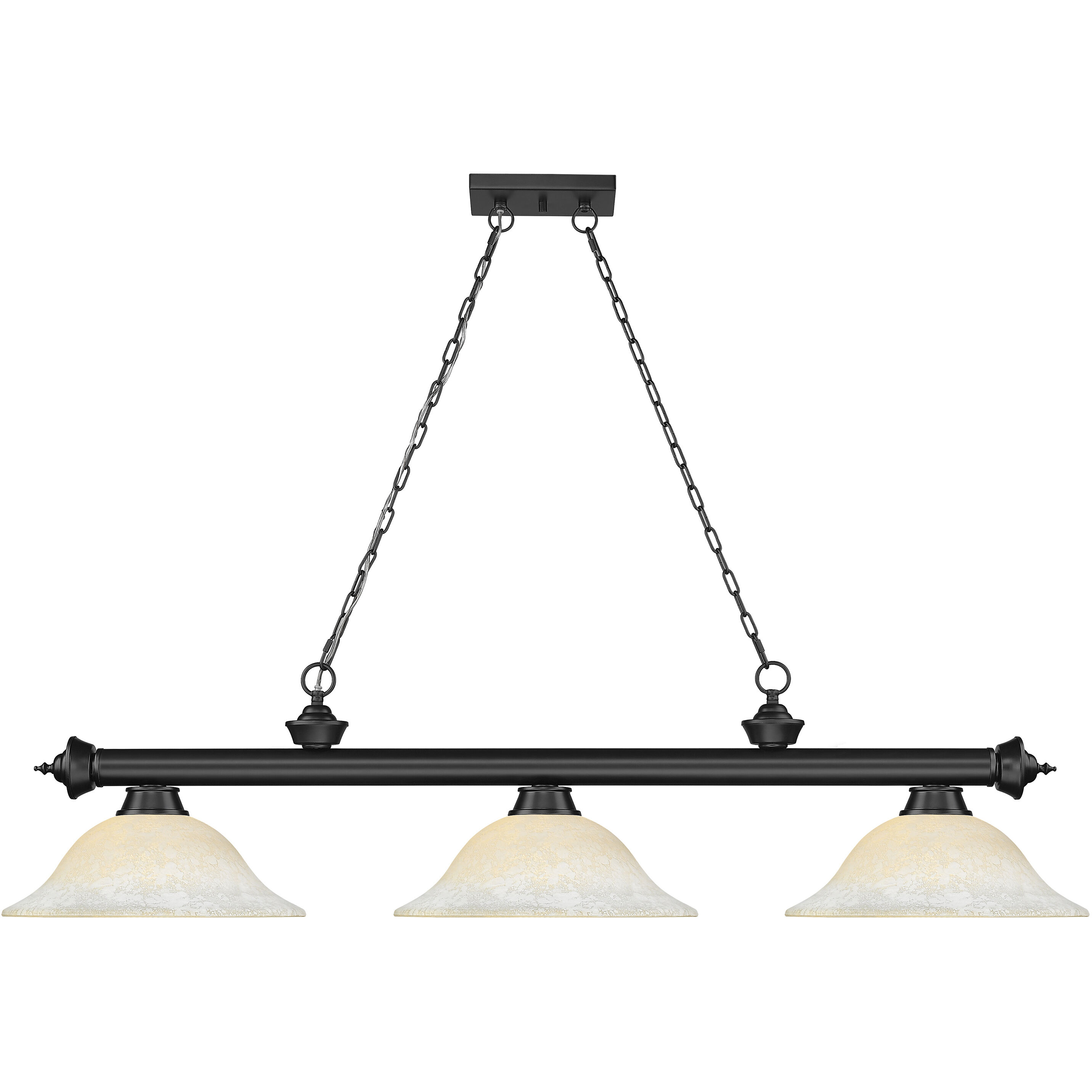Cordon 3 Light 58 inch Matte Black Billiard Ceiling Light in White Mottle Glass