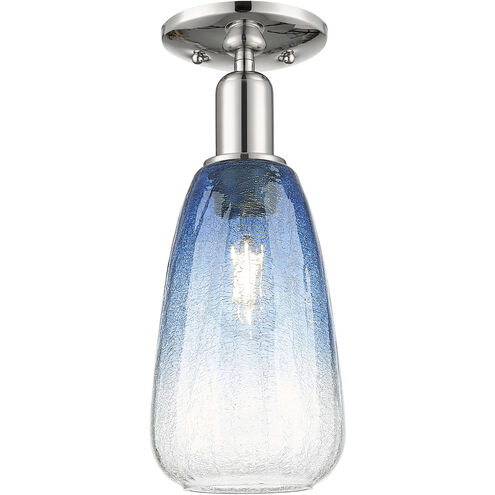 Downtown Urban Brookhaven Almond 1 Light 6 inch Polished Nickel Semi-Flush Mount Ceiling Light in Sapphire Blue Glass