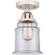 Nouveau 2 Canton 1 Light 6 inch Polished Nickel Semi-Flush Mount Ceiling Light in Clear Glass