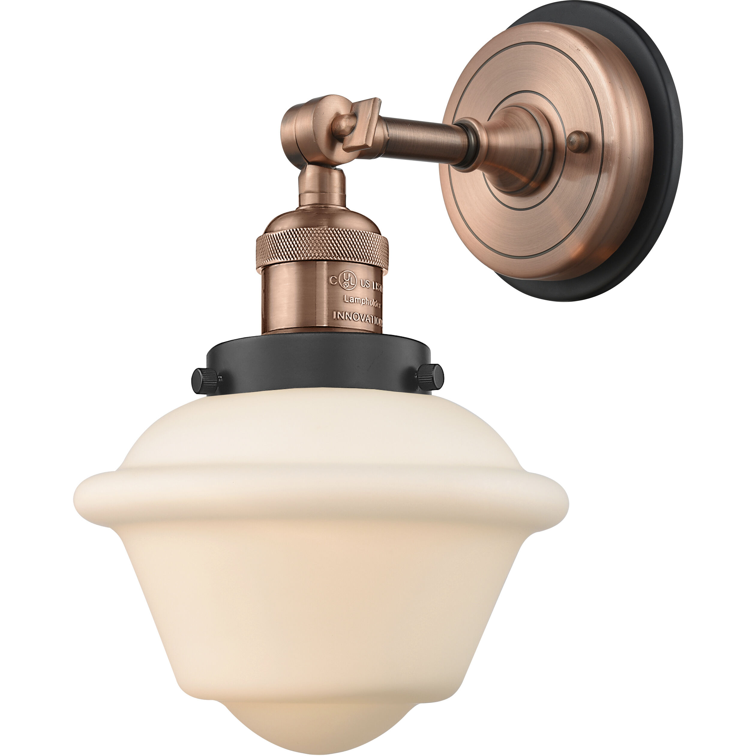 Oxford Sconce Wall Light in Matte White Glass, Antique Copper/Matte Black