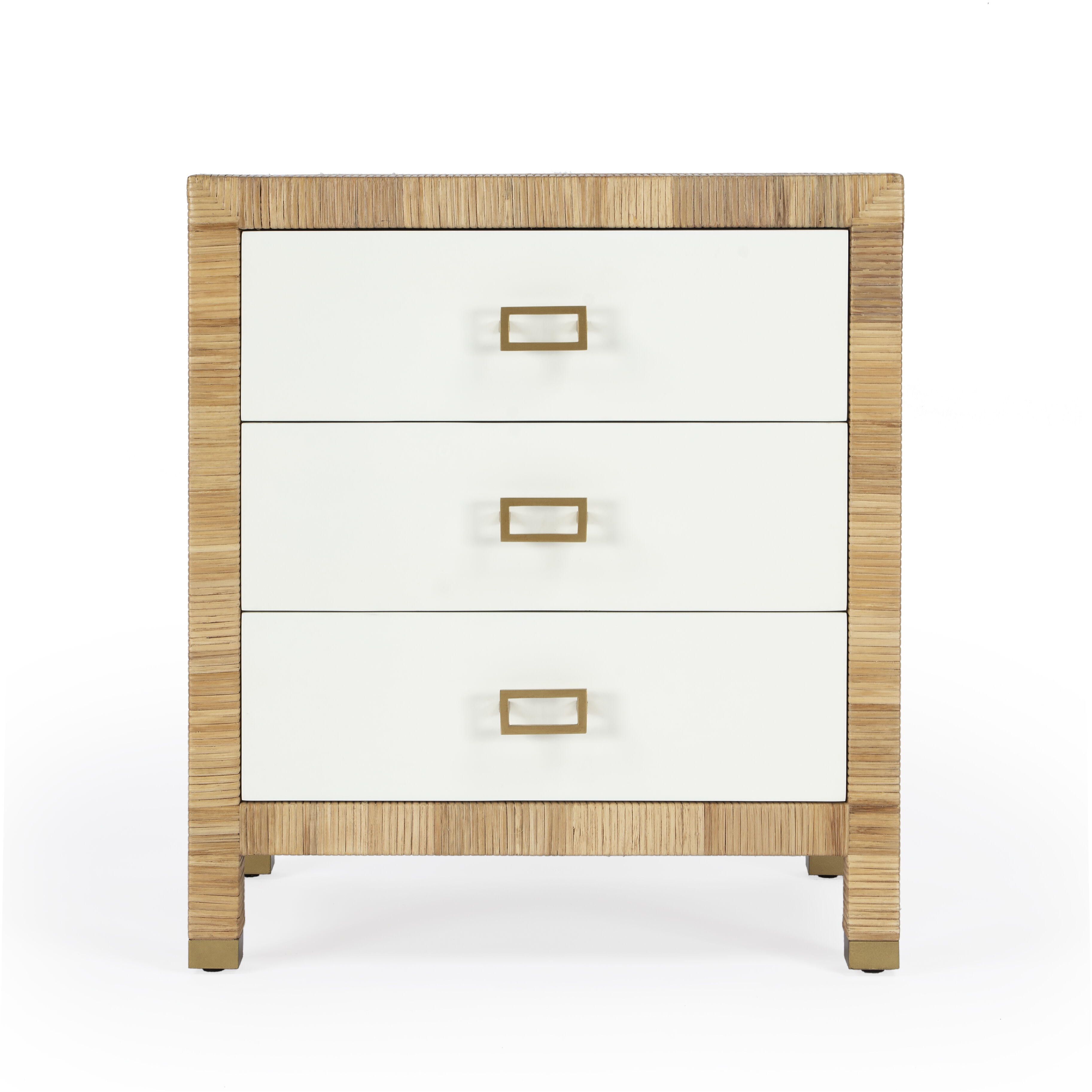 Corfu 3 Drawer Rattan Nightstand in Natural and White