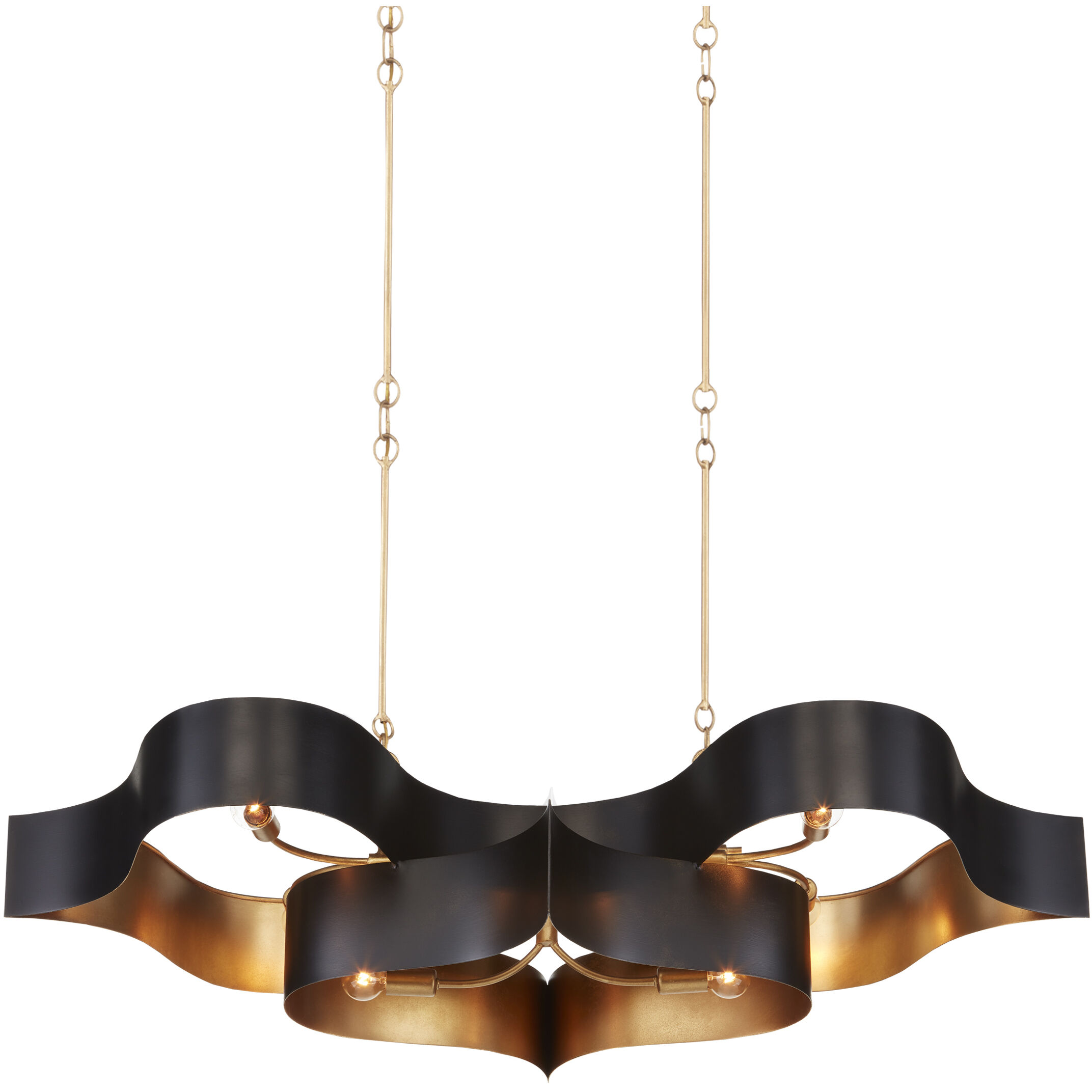 Grand Lotus 6 Light 50.5 inch Satin Black/Contemporary Gold Leaf Chandelier Ceiling Light