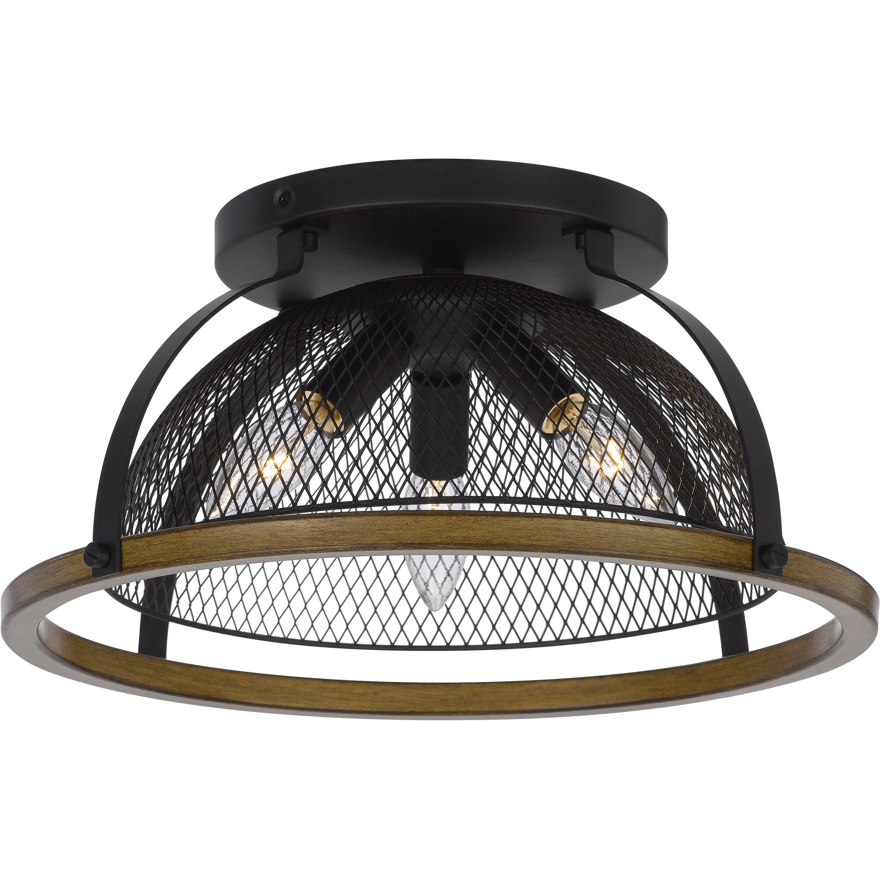 Longmont 3 Light 16 inch Black and Wood Semi Flush Mount Ceiling Light