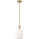 Downtown Urban Bridal Veil 1 Light 8 inch Brushed Brass Mini Pendant Ceiling Light in Gloss White Glass