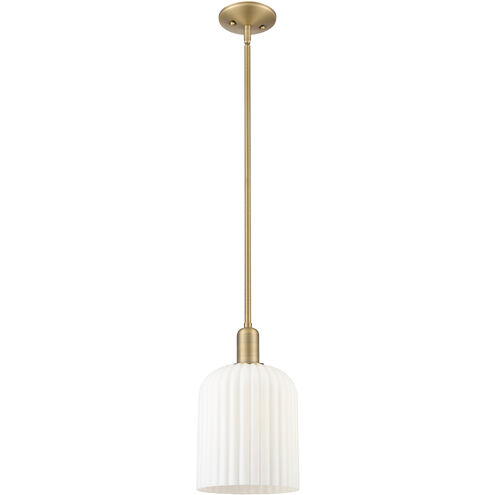 Downtown Urban Bridal Veil 1 Light 8 inch Brushed Brass Mini Pendant Ceiling Light in Gloss White Glass