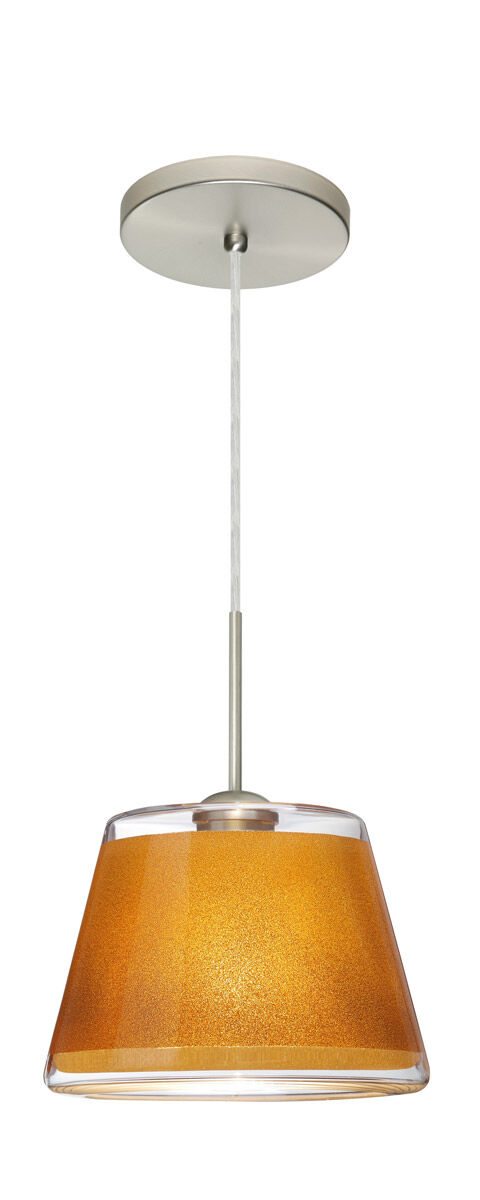 Pica 1 Light Satin Nickel Pendant Ceiling Light in Gold Sand Glass, Incandescent