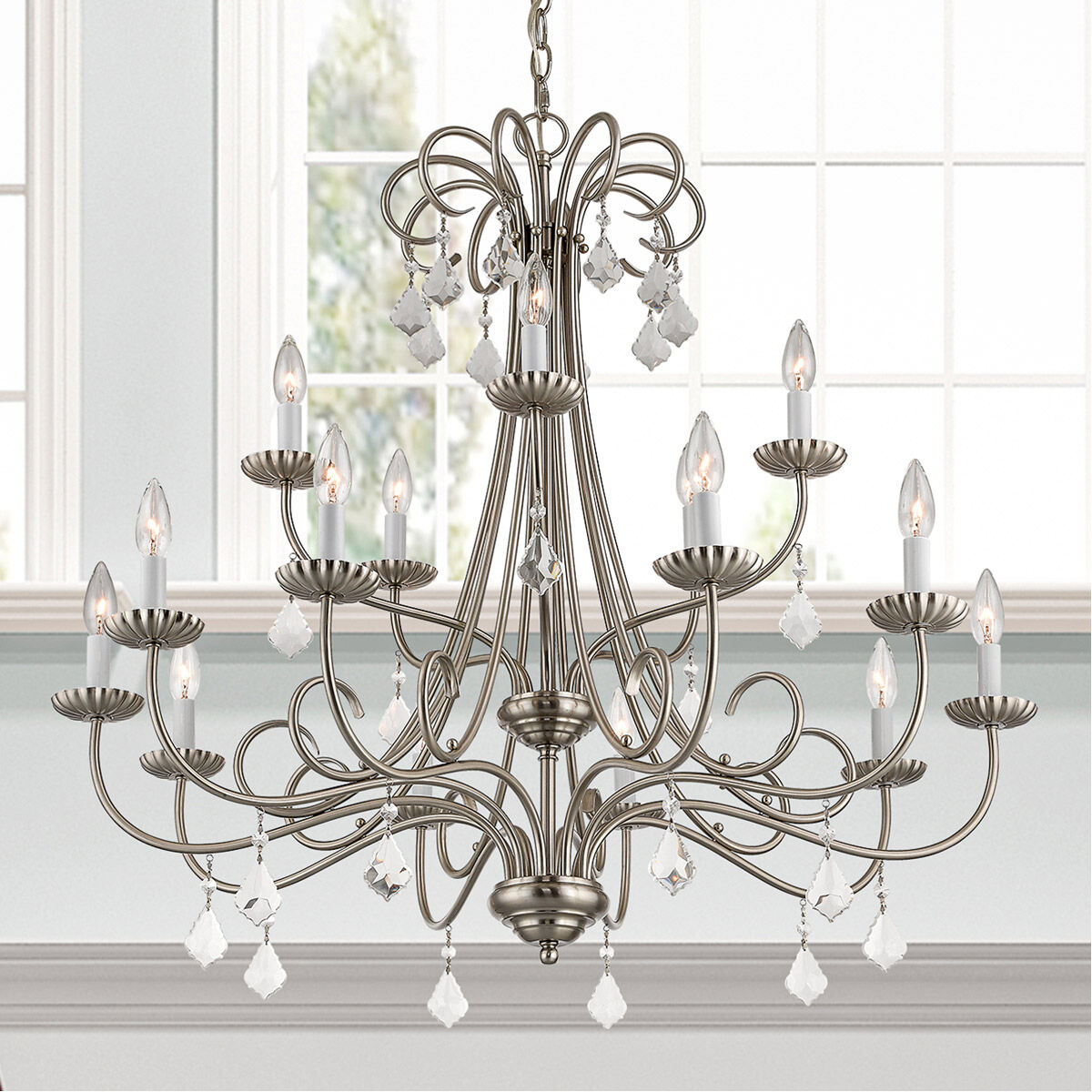 Daphne 15 Light 36 inch Brushed Nickel Foyer Chandelier Ceiling Light