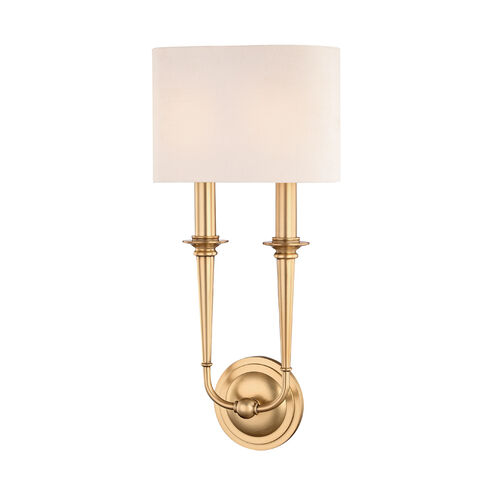 Lourdes 2 Light 9.5 inch Aged Brass ADA Wall Sconce Wall Light, Off-White Linen