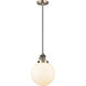Franklin Restoration Beacon LED 8 inch Antique Brass Mini Pendant Ceiling Light in Matte White