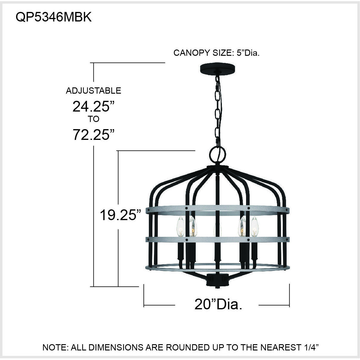 Avignon 5 Light 20 inch Matte Black Pendant Ceiling Light