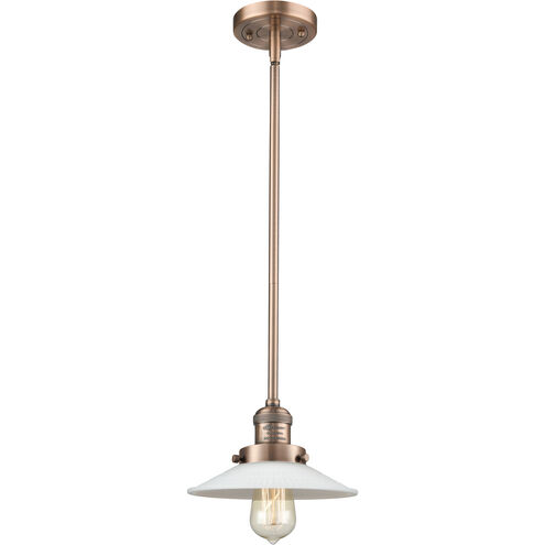 Franklin Restoration Halophane 1 Light 8.5 inch Antique Copper Mini Pendant Ceiling Light in Incandescent, Matte White Halophane Glass, Franklin Restoration