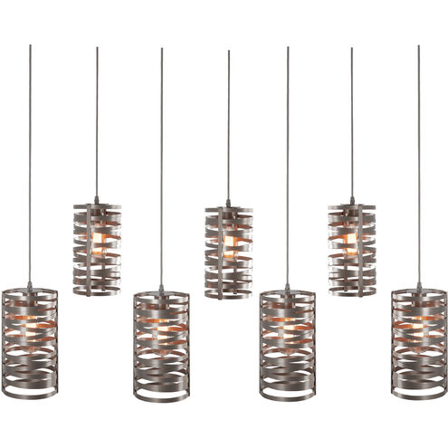 Tempest 7 Light Flat Bronze Linear Pendant Ceiling Light in Exposed Bulb, E26 Incandescent, Multi-Port