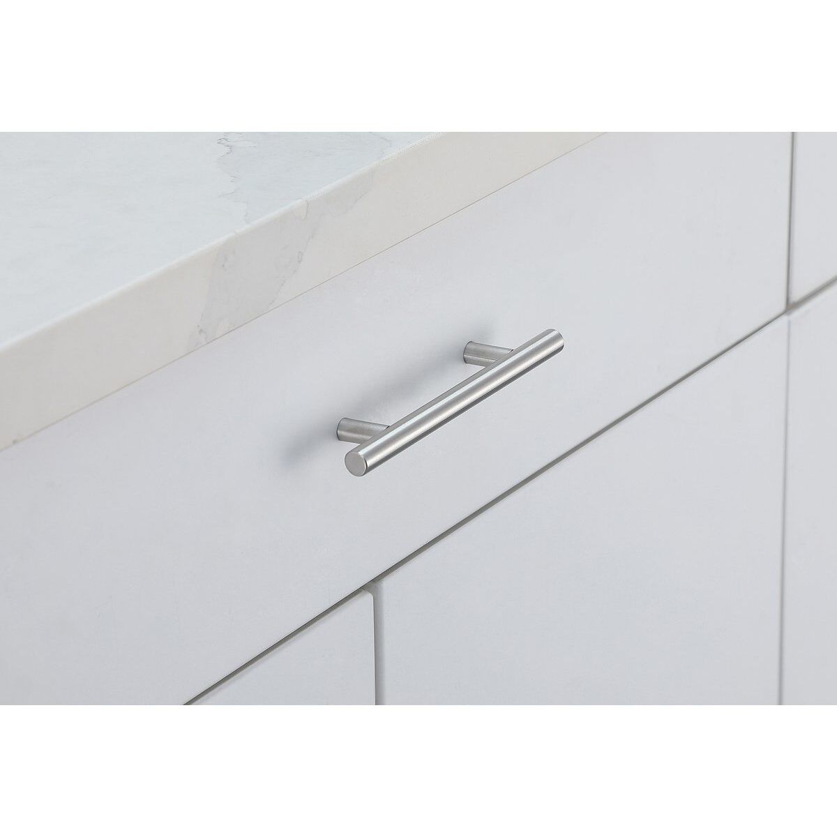 Quinn Brushed Nickel Hardware Drawer Pull in 4in Center to Center Bar, Set of 10