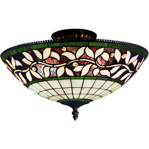 English Ivy 3 Light 16 inch Tiffany Bronze Semi Flush Mount Ceiling Light