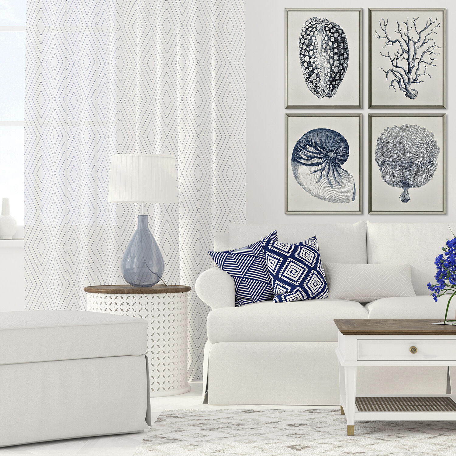 Naturals Blue and Gray and White Framed Art