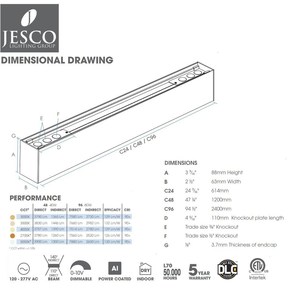 LIN LED 48 inch Black Indoor Linear Pendant Ceiling Light