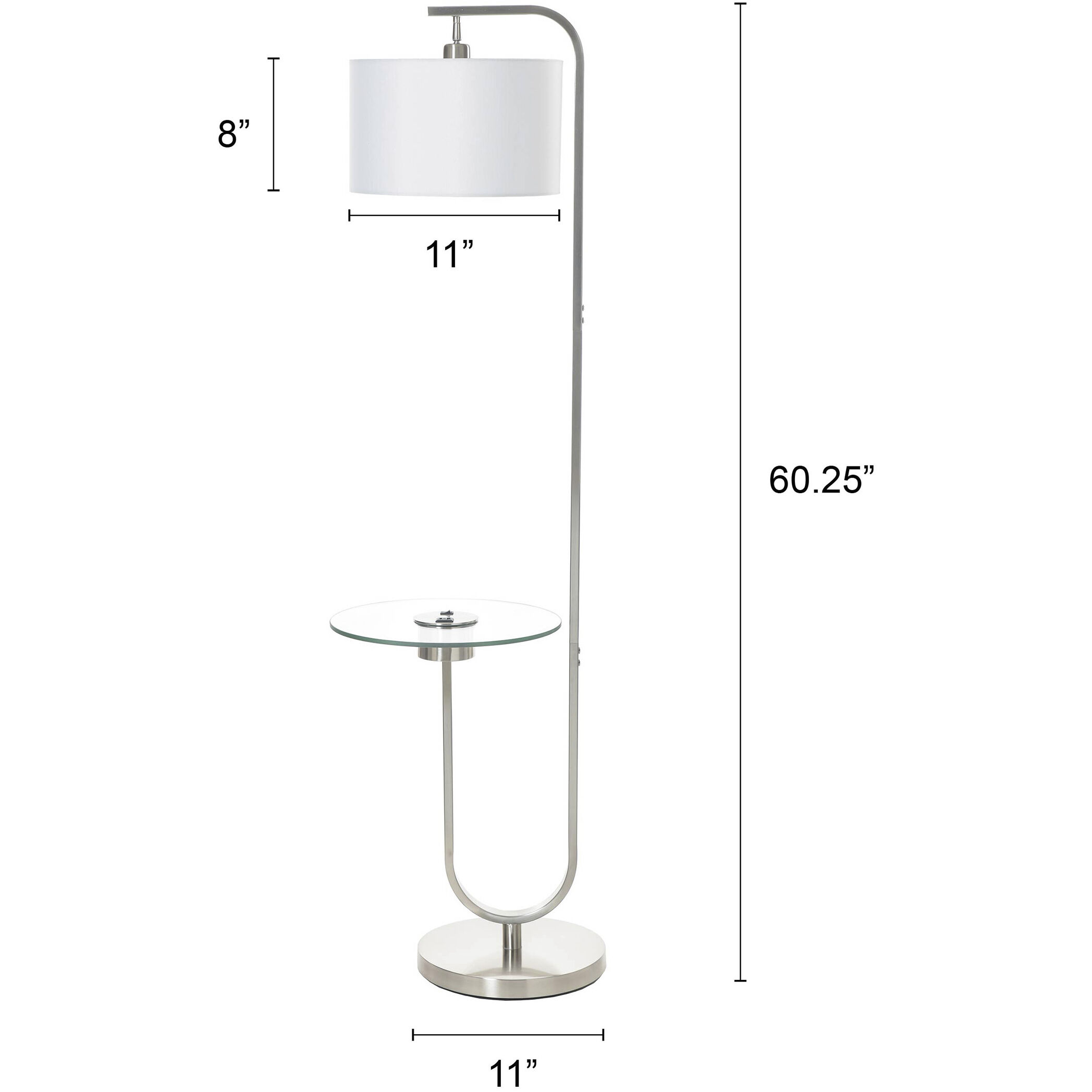 Sutton 61 inch 100 watt Brushed Nickel and Clear and White Floor Lamp Portable Light