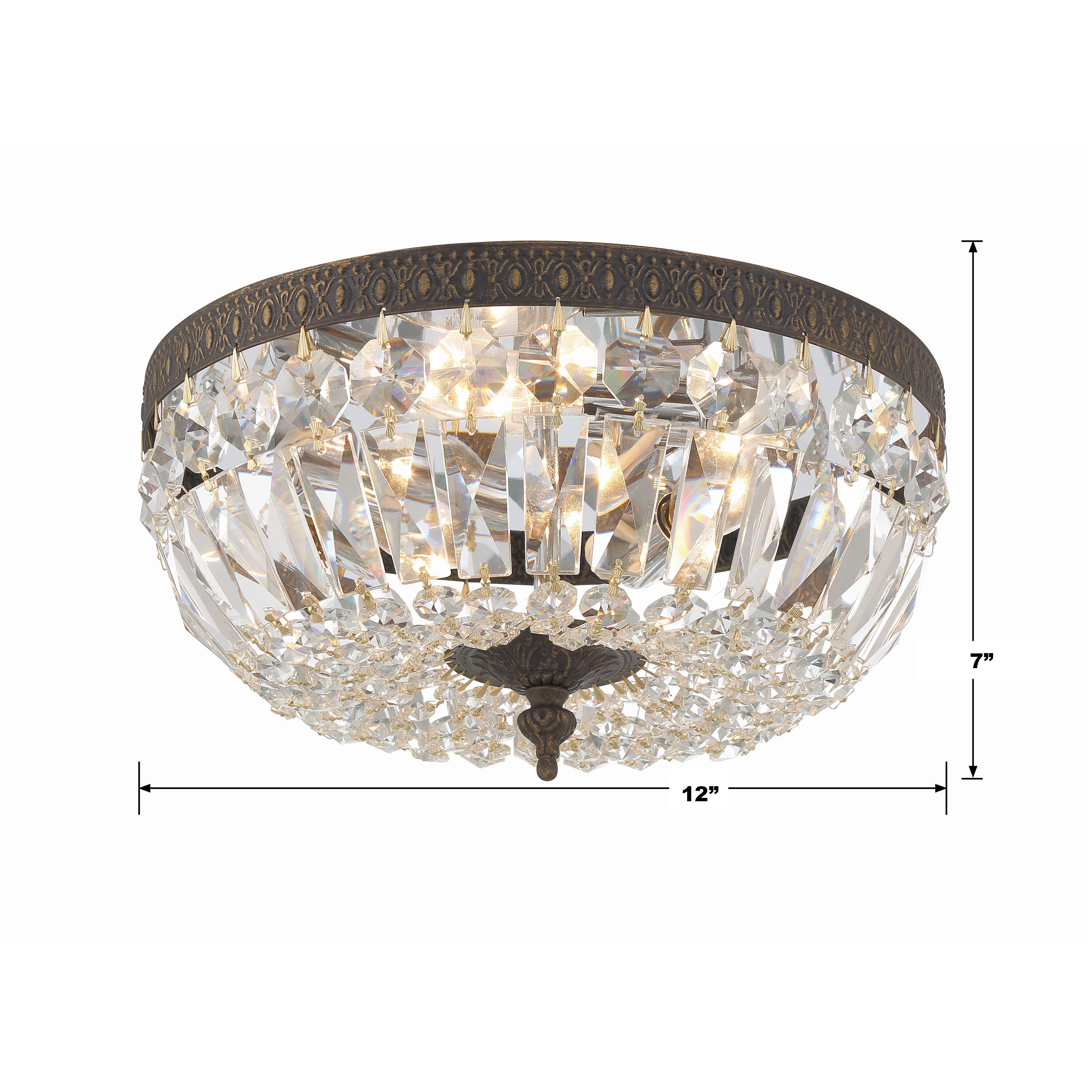 Waltham 3 Light 12 inch English Bronze Flush Ceiling Light in Clear Italian