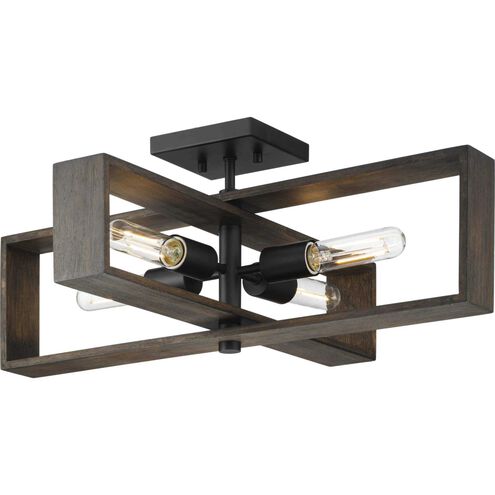Boundary 4 Light 24 inch Matte Black Semi-Flush Mount Ceiling Light, Design Series
