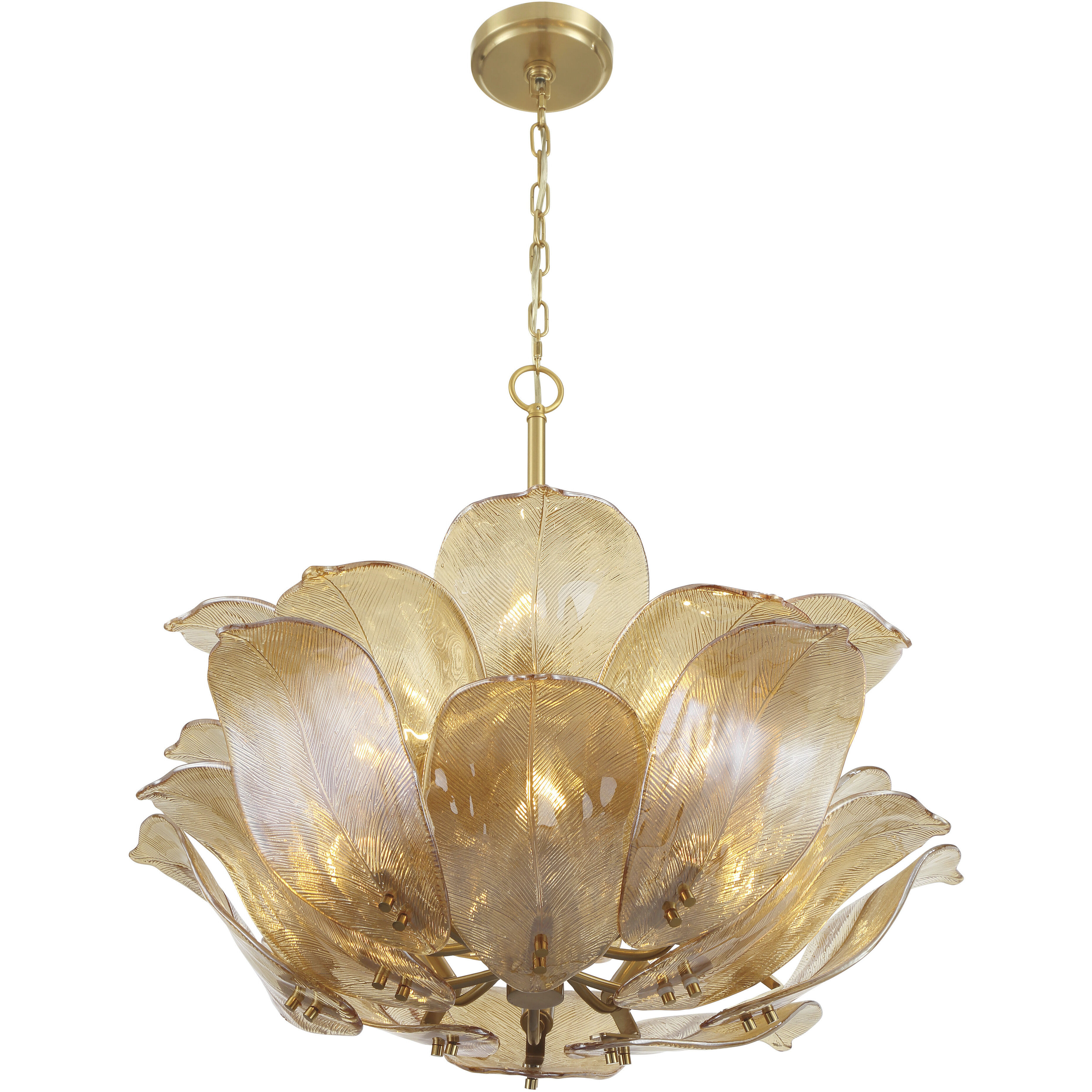 Orchid 10 Light 28.5 inch Legacy Brass Pendant Ceiling Light in Amber Handmade Glass