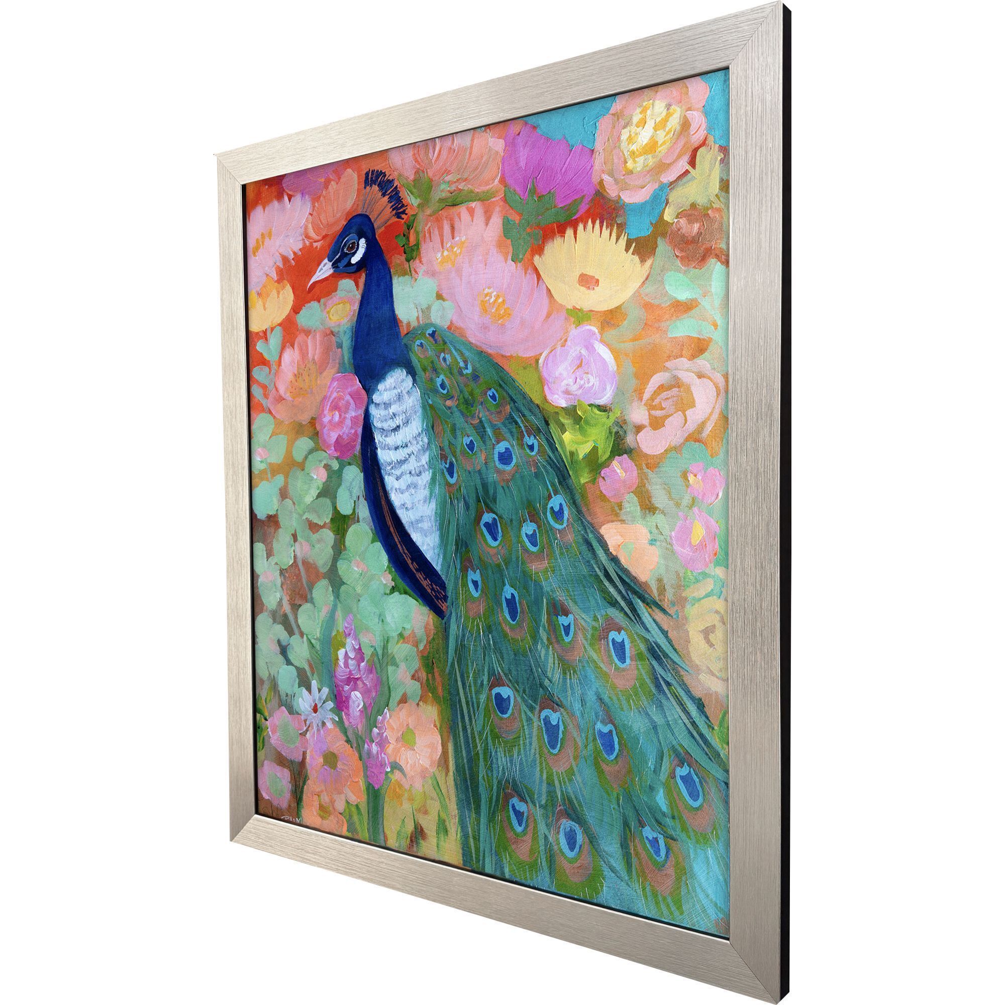 Floral Peacock 32 X 26 inch Non-Glass Framed Art, Propac