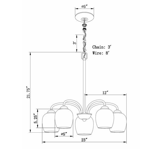 Signature 5 Light 23 inch Brushed Nickel Chandelier Ceiling Light