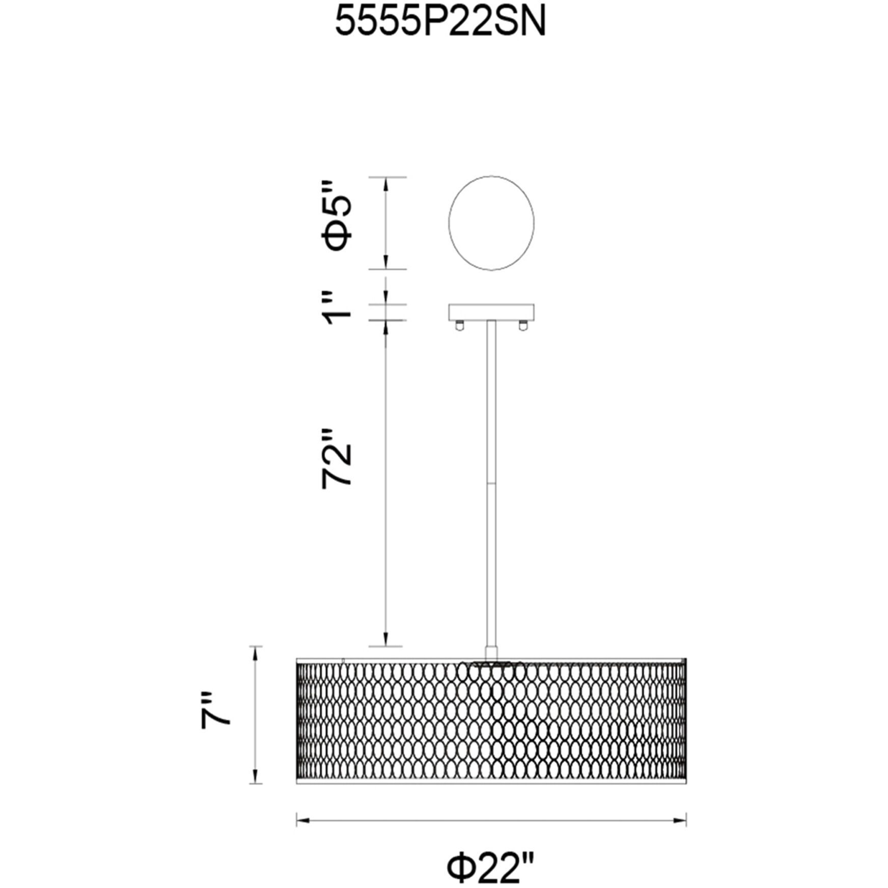 Mikayla 5 Light 22 inch Satin Nickel Drum Shade Chandelier Ceiling Light