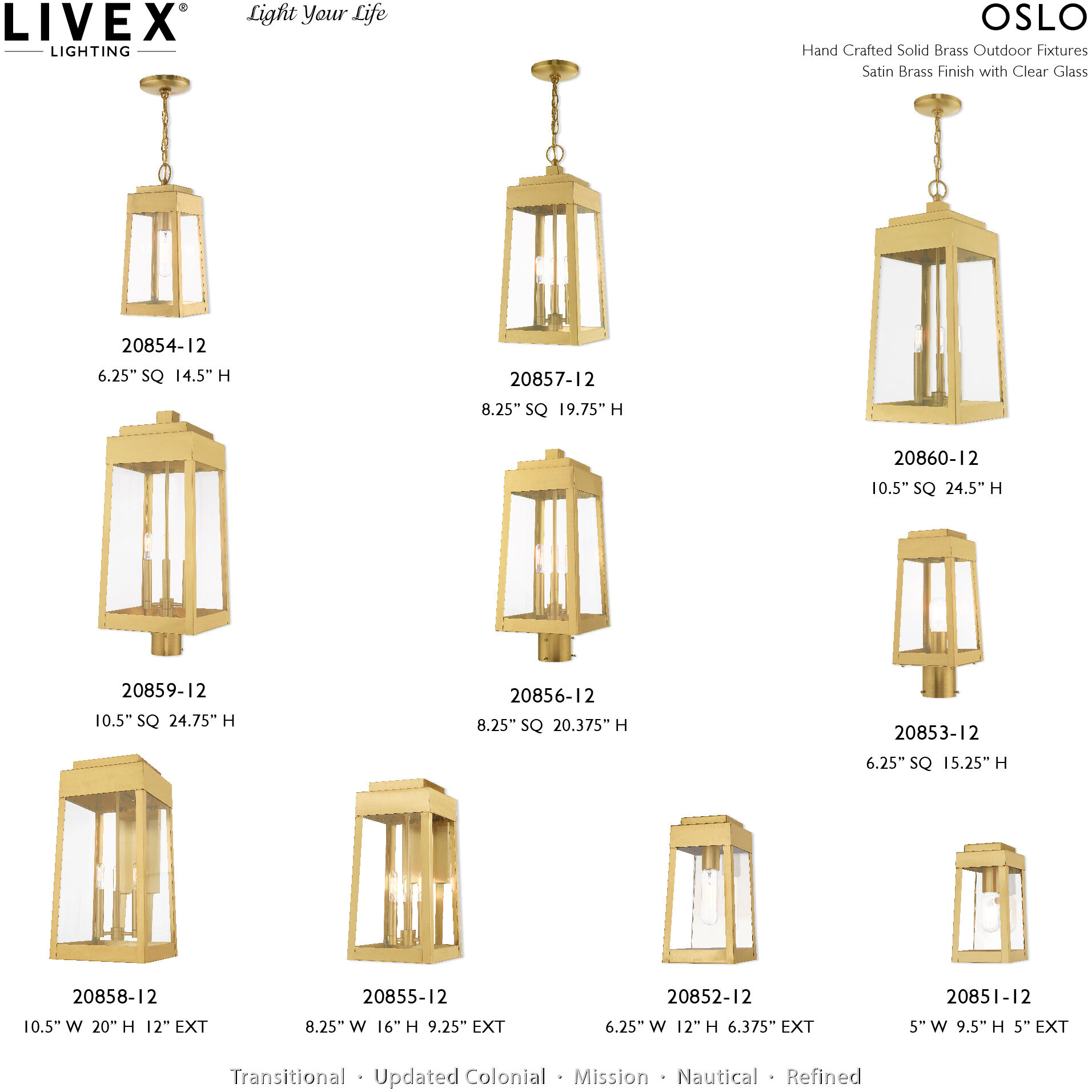 Oslo 3 Light 16 inch Satin Brass Outdoor Wall Lantern