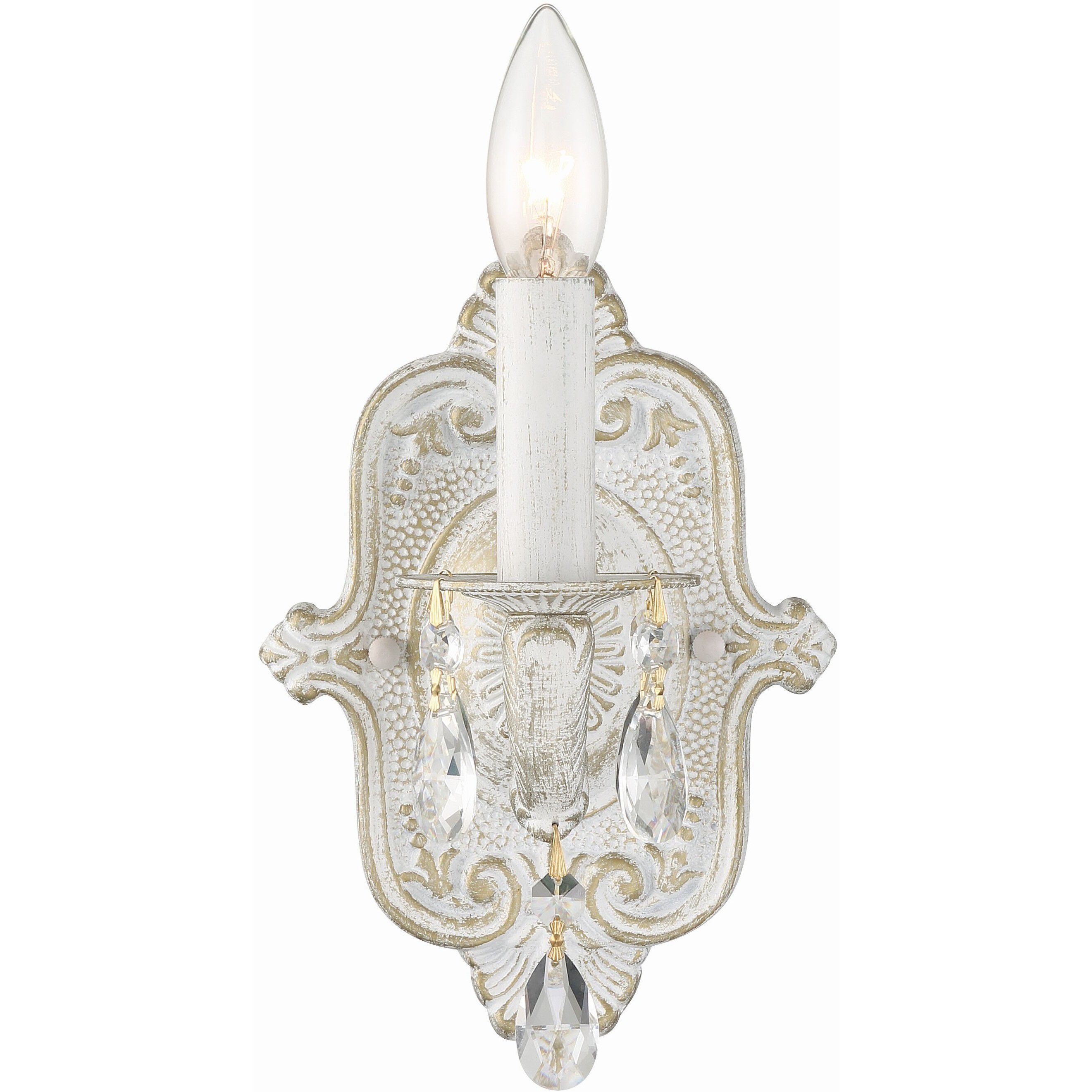 Paris Market Sconce Wall Light in Clear Swarovski Strass, Antique White