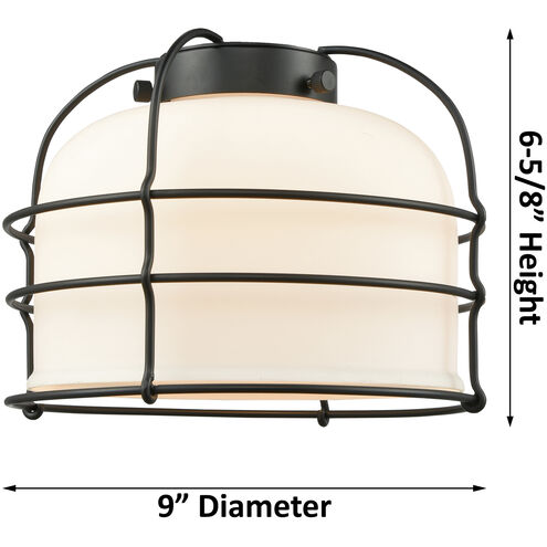 Franklin Restoration Large Bell Cage LED 19 inch Black Antique Brass Bath Vanity Light Wall Light in Seedy Glass, Franklin Restoration