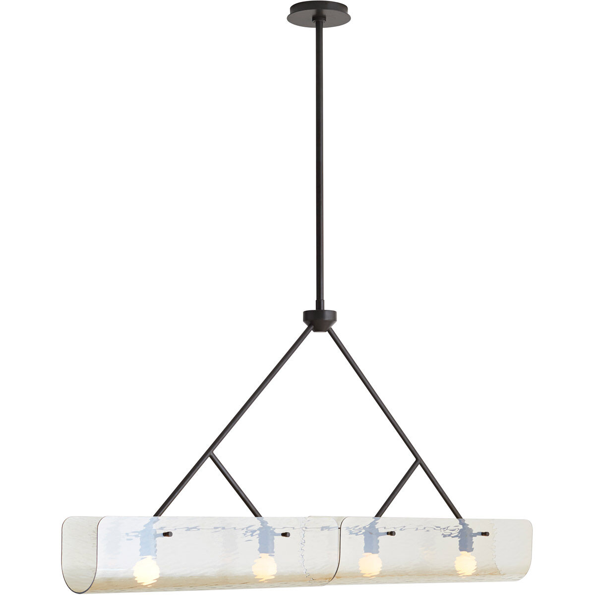 Bend 4 Light 48 inch Blackened Steel Linear Chandelier Ceiling Light in Rippled Amber Glass