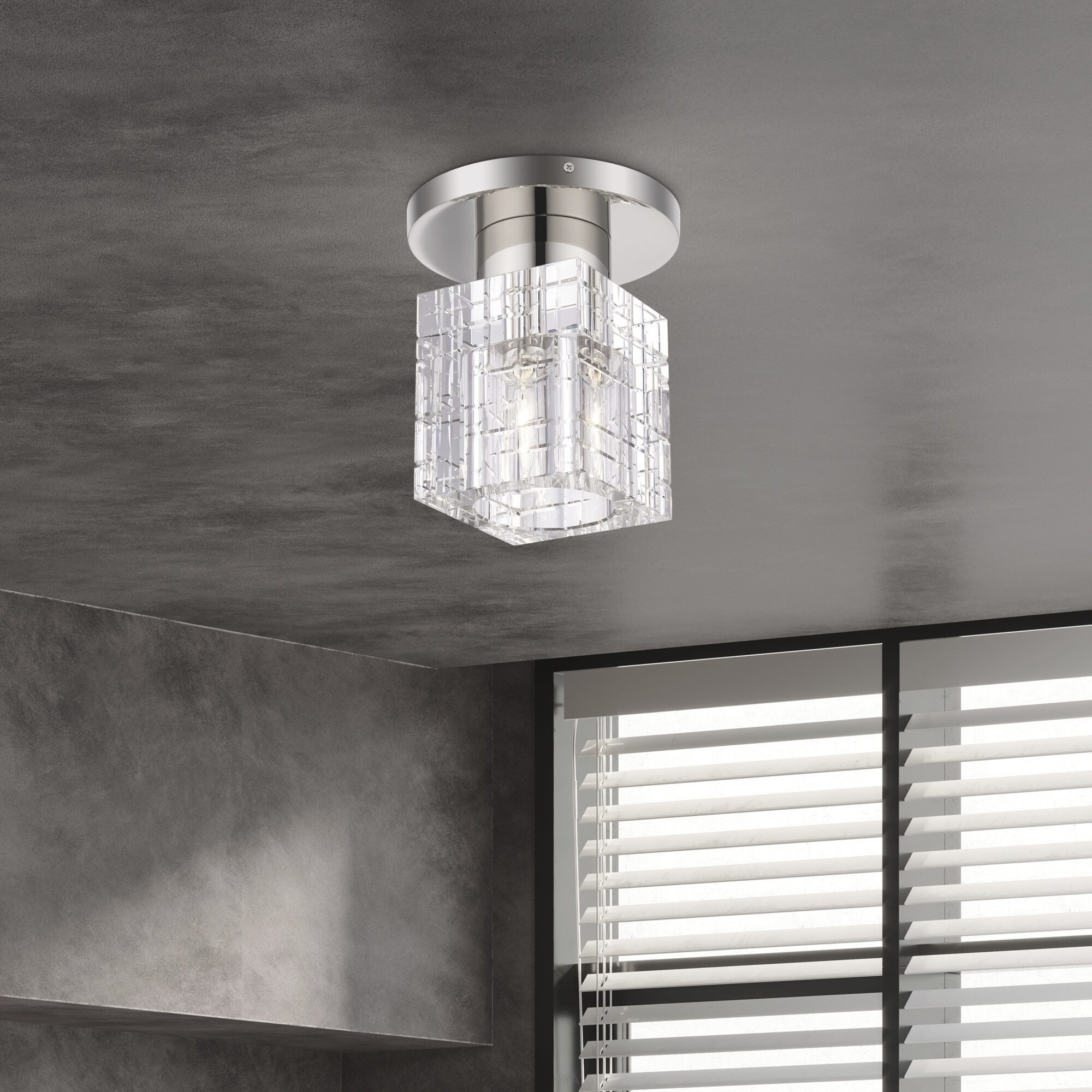 Rotterdam 1 Light 7 inch Polished Nickel Crystal Semi-Flush Ceiling Light
