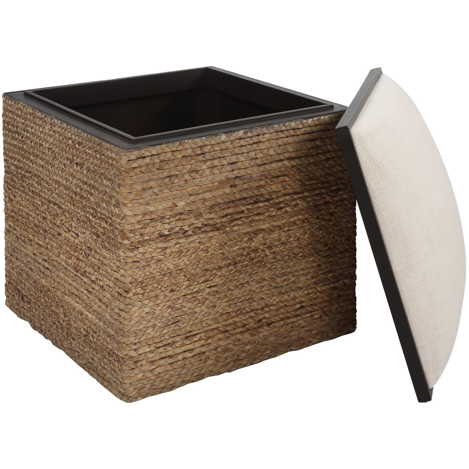 Island 22 inch Natural Braided Straw With Matte Black and Beige Accent Stool