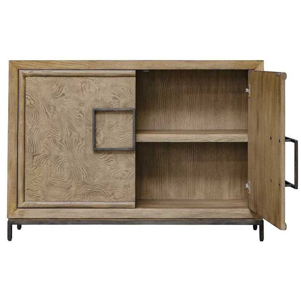 Paltrow Rich Burl Veneer and Oak Wood with Oil-Rubbed Bronze 2 Door Cabinet
