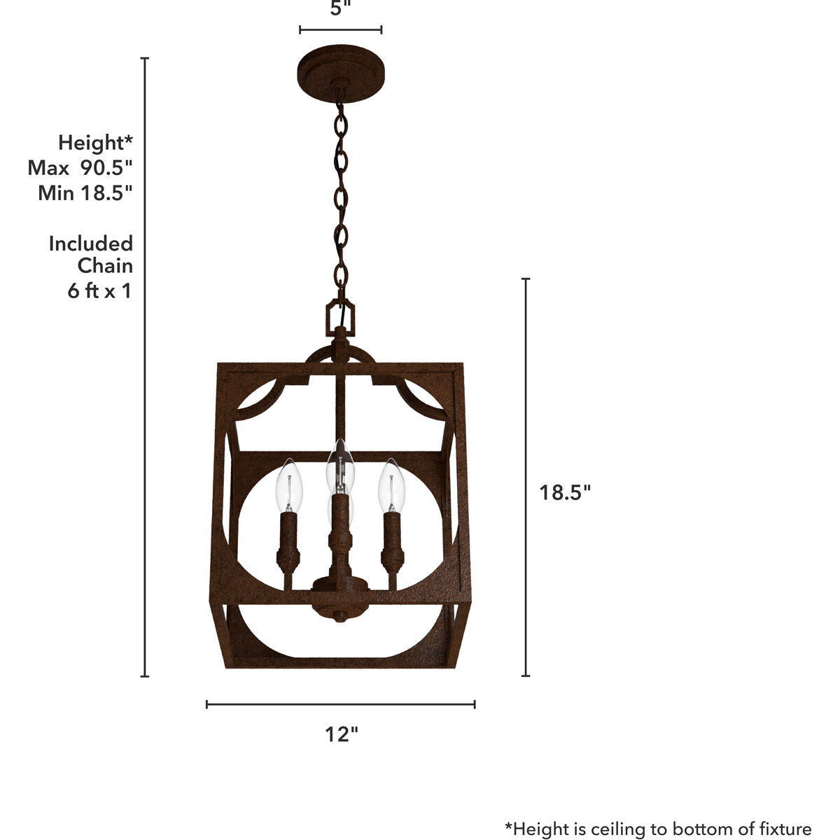 Highland Hill 4 Light 12 inch Textured Rust Pendant Ceiling Light