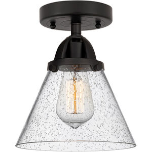 Nouveau 2 Large Cone 1 Light 8 inch Matte Black Semi-Flush Mount Ceiling Light in Seedy Glass