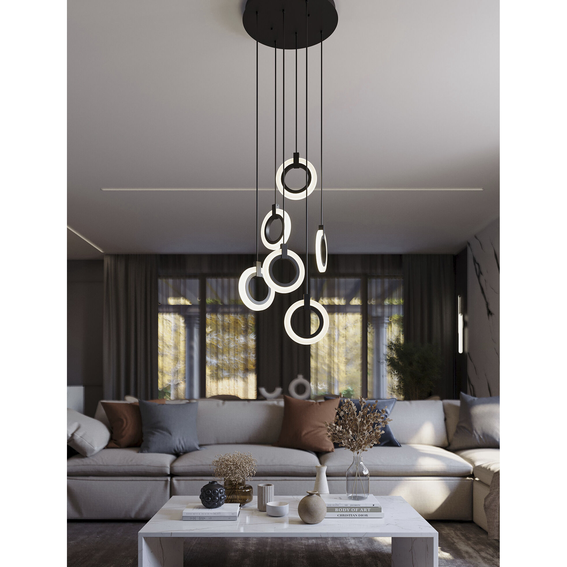 Halo LED 18 inch Black Multi-light Pendant Ceiling Light