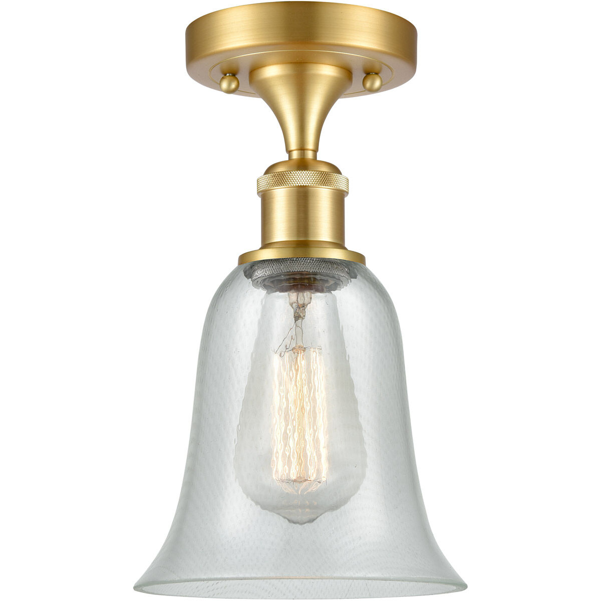 Ballston Hanover LED 6.25 inch Satin Gold Semi-Flush Mount Ceiling Light in Fishnet Glass, Ballston