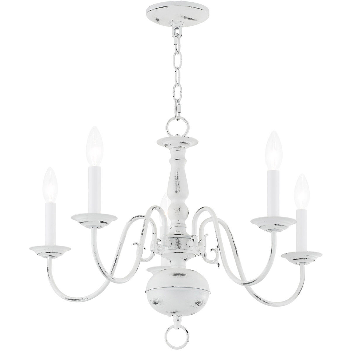 Williamsburgh 5 Light 24 inch Antique White Chandelier Ceiling Light