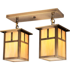Mission 2 Light 16 inch Antique Brass Flush Mount Ceiling Light in Gold White Iridescent, Empty