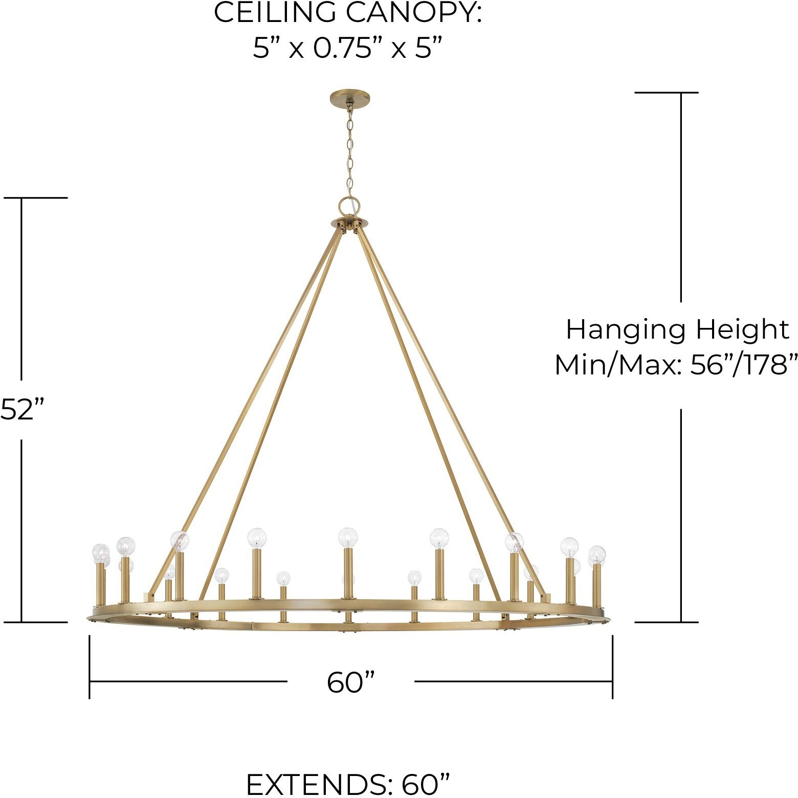 Pearson 20 Light 60 inch Aged Brass Chandelier Ceiling Light