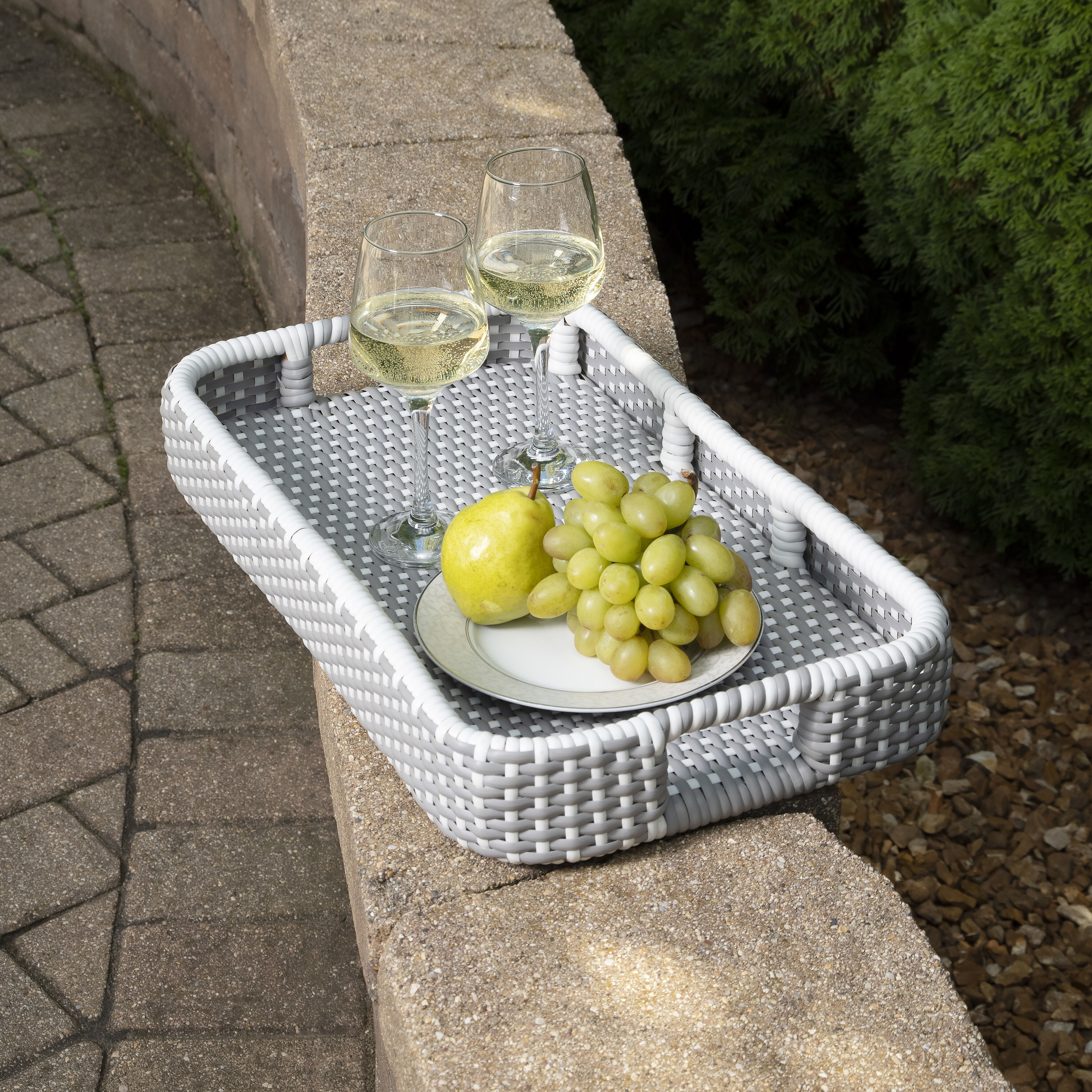 Selena Grey & Rattan Bar Cart in Gray and White,Natural