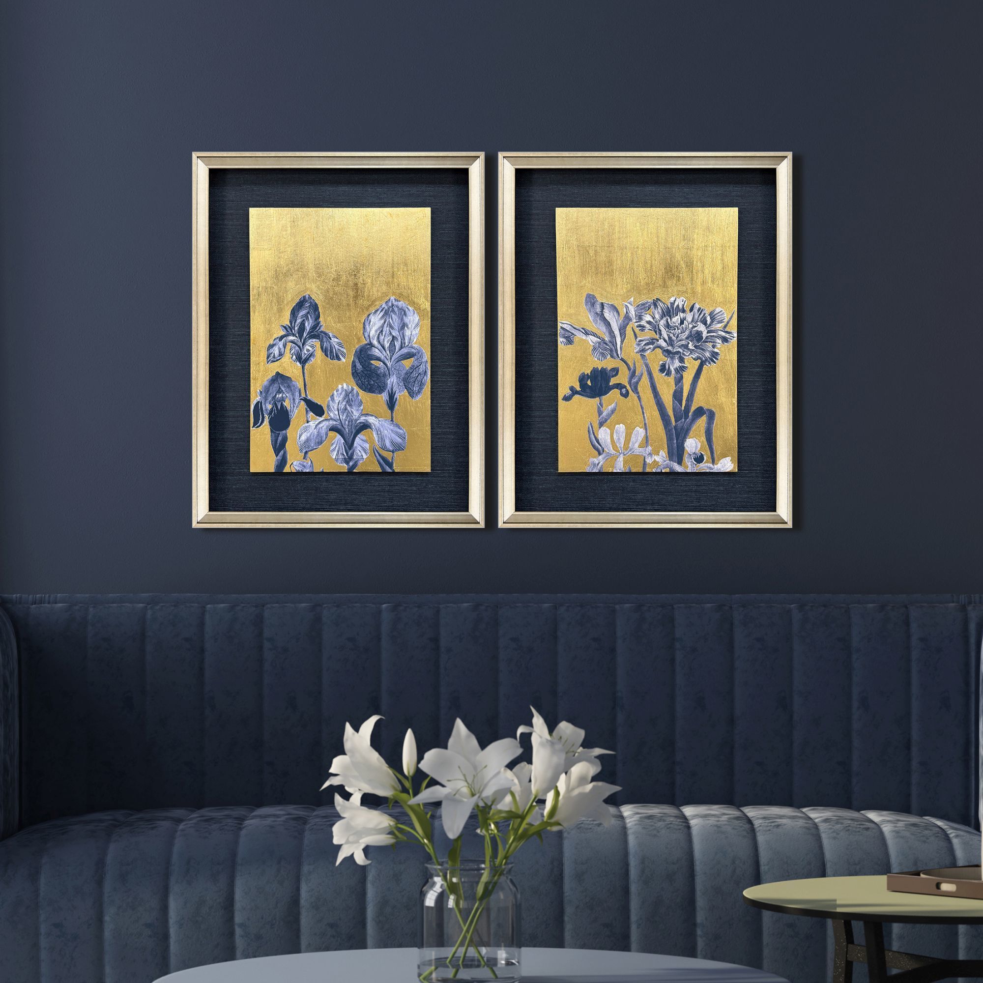 Blue Iris Blue and Metallic Framed Art, The Studio
