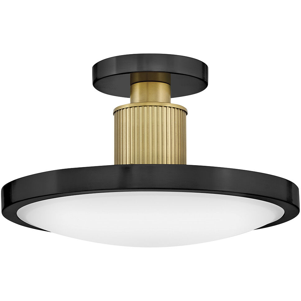 Kieran LED 14.25 inch Black and Lacquered Brass Semi-flush Mount Ceiling Light in Black with Lacquered Brass